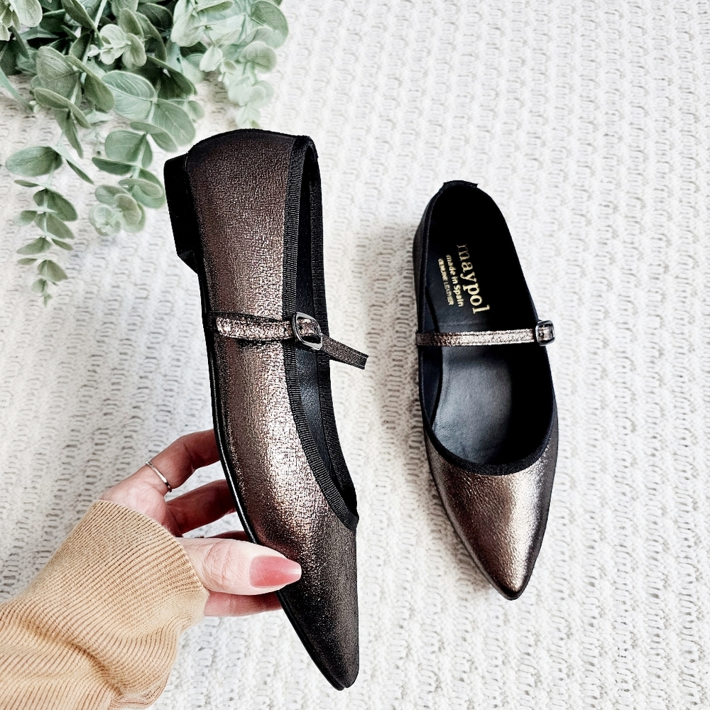 Anthropolgie Maypol Mary Jane Ballet Flats Metallic Bronze Leather 40 9.5